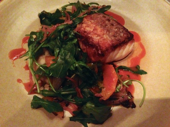 chesapeake bay wild striped bass with endives and blood orange sauce
