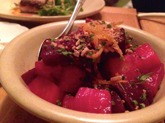 Marinated Beets, Almonds, Herbs, Citrus, and Talula’s Ricotta