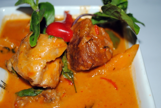 kang kua mu: coconut braised pork shoulder, kabocha squash, & Thai basil in tangy red curry
